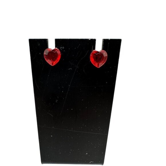 Heart Shaped Red Crystal Stud Earrings Womens Fashion Jewelry Valentines Day - Picture 4 of 5